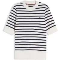 Tommy Hilfiger Pullover 'Fine Short Sleeve' creme / navy