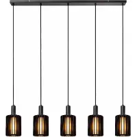 Lucide Candeeiro suspenso Lambres, preto Comprimento 164 cm Vidro/metal 5 lâmpadas