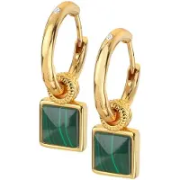 Hot Diamonds Orecchini Rotondi con Diamanti e Malachite 2 in 1 Jac Jossa Hope DE713 — Orecchini