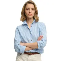 Superdry para mulher. W4010587A Camisa Premium Slim azul (XXS), Casual, Linho, Manga comprida
