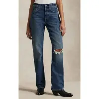 Ralph Lauren para mulher. 211969401001 Calças de ganga de cintura subida relaxadas e direitas azuis (27/32), Azul, Casual, Algodão, Den
