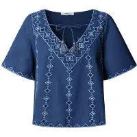 Pepe Jeans para mulher. PL3051413 Blusa azul (XS), Casual, Algodão, Manga curta