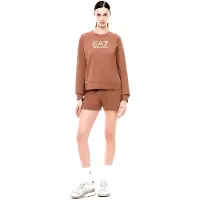 EA7 para mulher. 7W000974_AF13135 Conjunto de camiseta e calções em malha de algodão elástico castanho (L), Marrom, Casual, Homewear