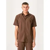 TeeShoppen Camisa ' Linen Blend ' castanho escuro