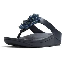 FitFlop para mulher. A2D-399 Sandálias de couro Bead-Cluster Bead-Cluster Toe-Post azul-marinho (41), 3 a 5cm, Nenhum, Casual