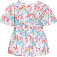 Faina Blusa 'Fashion Look' azure / oliveira / vermelho claro / branco