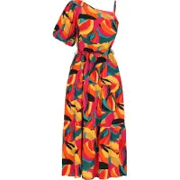 IZIA Vestido de verão amarelo / verde / laranja / vermelho / preto