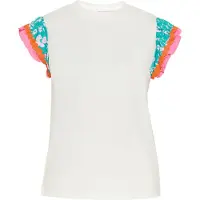 Usha Blusa 'Fashion Look' esmeralda / lagosta / cor-de-rosa / branco