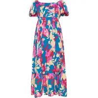Usha Vestido de verão 'Spring Summer' areia / azul real / rosa claro / rosa escuro