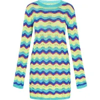 IZIA Vestido de malha azul / azul claro / lima / vermelho