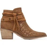 Refresh para mulher. 17518002-CAMEL Botins em pele 175180 castanho (36), Couro, Marrom, 3 a 5cm, Camurça, Zíper, Casual