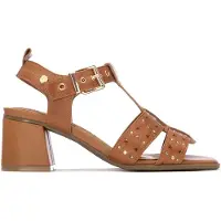 Carmela para mulher. 16325102-CAMEL Sandálias de couro 163251 castanho (37), Marrom, 5 a 8cm, Fivela, Casual, Clássico