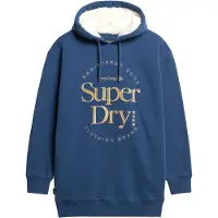 Superdry para mulher. W8011756A Vestido com capuz e logótipo Luxe metálico azul (S/M), Casual, Algodão, Manga comprida, Sustentável
