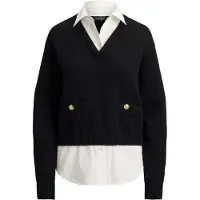 Ralph Lauren para mulher. 200B24254001 Camisola de algodão com debrum de botões preto (XS), Casual