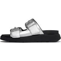FitFlop para mulher. A2T-011 Sandálias Gen-FF com fivela em pele prateada (36), Couro, Prata, 1 a 3cm, Nenhum, Casual