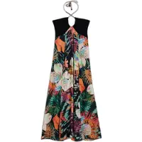 Desigual , Vestido longo tropical, Mulher, Viscose, Preto, XL