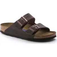 Birkenstock para mulher. 452763 Sandálias de couro Arizona Soft Footbed Oiled (Ajuste Estreito) castanho (41), Marrom, Plano, Nenhum, Casual