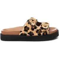 Carmela para mulher. 16240103-LEOPARDO Sandálias de couro 162401 castanho (38), Marrom, 1 a 3cm, Nenhum, Casual, Animal print