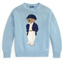 Ralph Lauren para mulher. 211B17743001 Suéter de algodão oversized com Polo Bear azul (S), Casual, Manga comprida