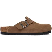 Birkenstock para mulher. 1032795 Tamancos de Couro Boston (Ajuste Estreito) castanho (37), Marrom, Plano, Camurça, Nenhum, Casual