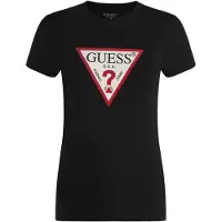 GUESS para mulher. W6YI54K4870 Camiseta Logo Original Hotfix Preta (XS), Preto, Casual, Algodão, Manga curta