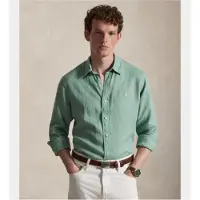Ralph Lauren para homem. 710966294522 Camisa de linho de ajuste personalizado verde (M), Casual, Manga comprida