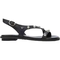 Martinelli para mulher. 1535-B152Z Sandálias rasas Mazzini em pele com tachas pretas (40), Couro, Preto, Plano, Fivela, Casual