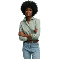 Superdry para mulher. W4010587A Camisa Premium de Linho verde (S), Casual, Manga comprida