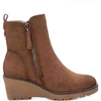 Refresh para mulher. 17100903-CAMEL Botins de camurça castanha -Cunha de 6 cm de altura (40), Marrom, 5 a 8cm, Zíper, Casual