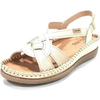 Pikolinos para mulher. W8K-1839C1 Sandálias de couro Cadaques Bege (42), Plano, 1 a 3cm, Velcro, Casual