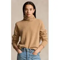 Ralph Lauren para mulher. 211891667002 Suéter de lã com gola alta bege (M), Casual, Manga comprida
