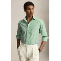 Ralph Lauren para homem. 710B15595011 Camisa de popelina com riscas Custom Fit verde (L), Casual, Algodão, Manga comprida