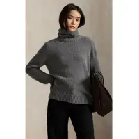 Ralph Lauren para mulher. 211891667500 Suéter de lã com gola alta cinza (M), Casual, Manga comprida