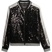 Superdry para mulher. W5011968A Casaco de lantejoulas Suikajan preto (L), Casual, Poliéster