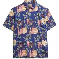 Superdry para homem. M4010353A Camisa havaiana azul-marinho (L), Casual, Algodão, Manga curta