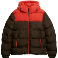 Superdry Casaco de inverno castanho escuro / vermelho