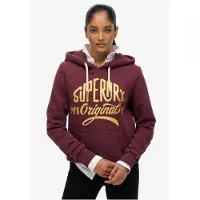 Superdry para mulher. W2012570A Camisola com capuz MFG Original Metallic roxa (XS), Casual, Grená, Algodão