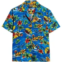 Superdry para mulher. W4010419A Camisa Beach Resort azul (XS), Casual, Viscoso, Manga curta