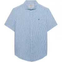 Superdry para homem. M4011104A Camisa azul Riviera (L), Casual, Linho, Manga curta