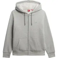 Superdry para mulher. W2012633A Camisola com capuz e fecho Essential Borg Lined cinzenta (L), Casual, Cinza, Algodão
