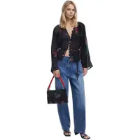 Desigual , blusa flor pixelada, Mulher, PoliÉSter, Preto, XS