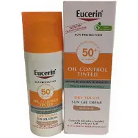 Eucerin Crema Gel Viso Protettiva Tinta e Opacizzante SPF 50+ Sole (Gel-Crema Tinta Controllo Olio) 50ml - Tonalità: Medium