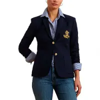 Lauren Apparel para mulher. 201797305005 Blazer de jacquard trançado marinho (XS), Casual, Algodão, Clássico, Manga comprida