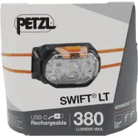 Petzl Swift LT Black E102AB00 preto, lanterna de cabeça recarregável, 380 lúmenes