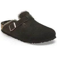 Birkenstock unisex. 1020567 Tamancos de pele Boston Shearling (Ajuste Regular) moca (36), Couro, Marrom, Plano, Nenhum, Casual
