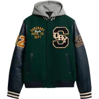 Superdry para homem. M5012088A Casaco bomber com capuz e emblema verde da universidade (L), Casual, Lã