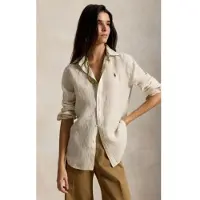 Ralph Lauren para mulher. 211A96158010 Camisa de linho Classic Fit com listras bege (S), Casual, Manga comprida