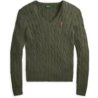 Ralph Lauren para mulher. 211971870511 Suéter de algodão em ponto de tranças verde (S), Casual, Manga comprida