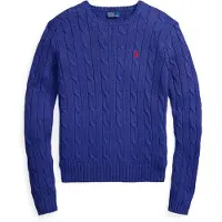 Ralph Lauren para mulher. 211971869509 Suéter de algodão em ponto de tranças azul (M), Casual, Manga comprida