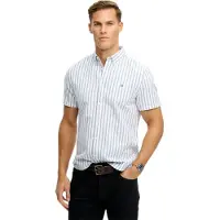 Superdry para homem. M4011101A Camisa Oxford Preppy de manga curta a raias branca (S), Branco, Casual, Algodão